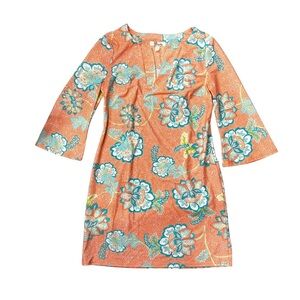 Aryeh Womens Medium‎ Coral & Teal Floral Dress EUC